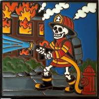 TalaMex Firefighter. Day-Of-The-Dead Talavera Clay Tile