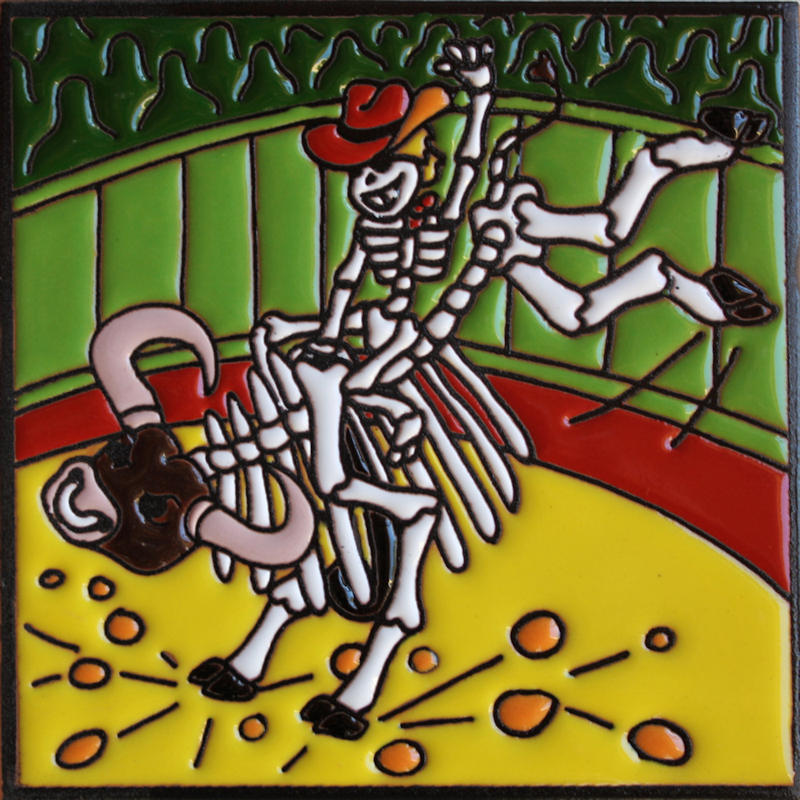 TalaMex Bull Rider. Day-Of-The-Dead Clay Tile