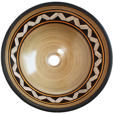 TalaMex Espigas Fango Brown Ceramic Vessel Sink Close-Up
