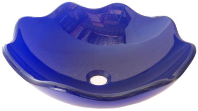 Above Counter Glass Vessel Basin - Blue Scalloped