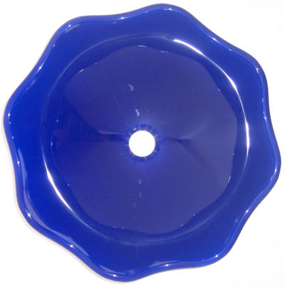 Above Counter Glass Vessel Basin - Blue Scalloped Close-Up