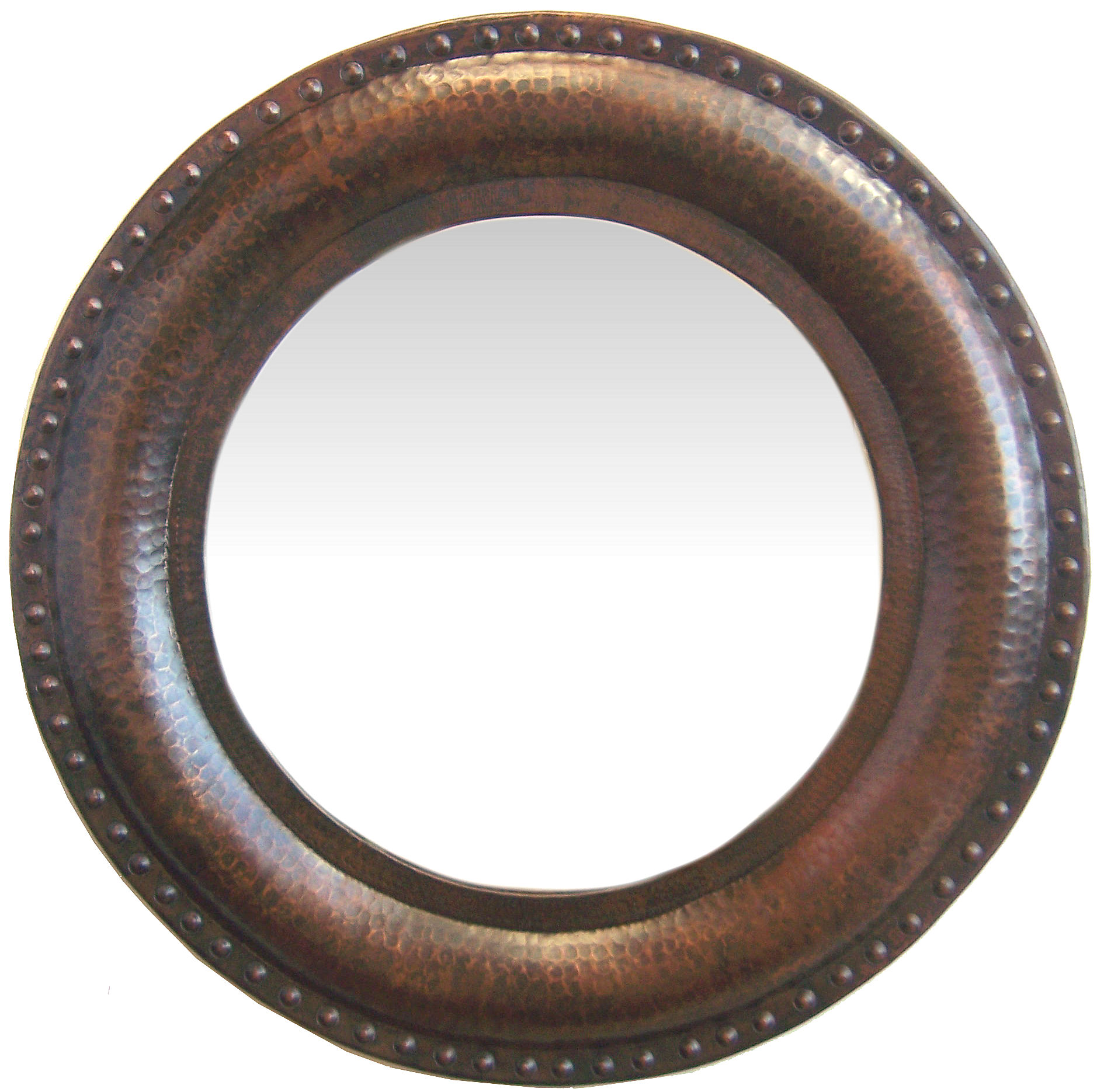 Round Hammered Copper Mirror