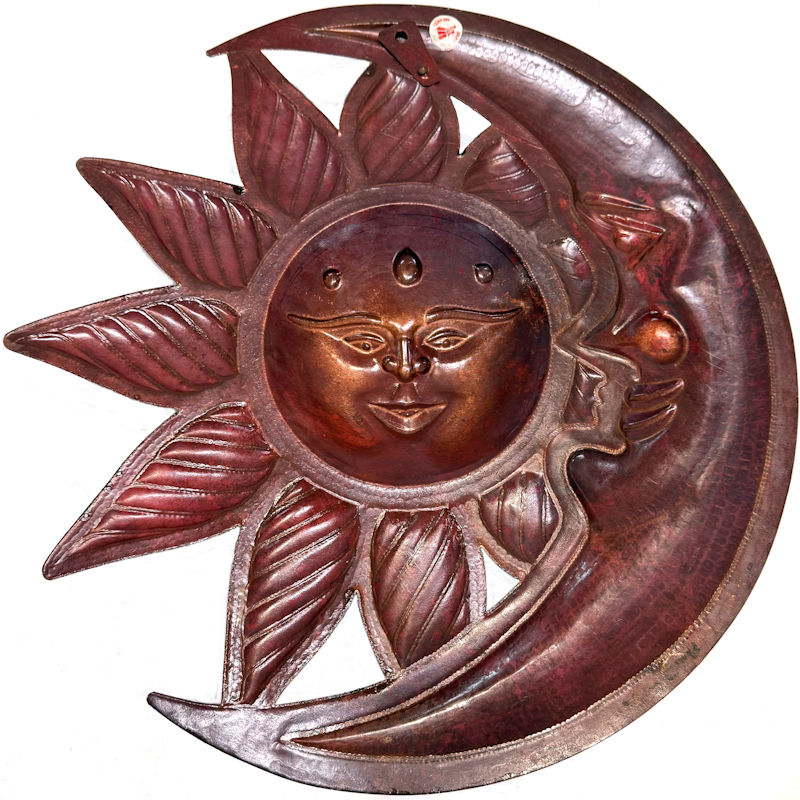 Wall Hanging Hand-Made Eclipse Hammered Natural-Looking Copper Sunface Details