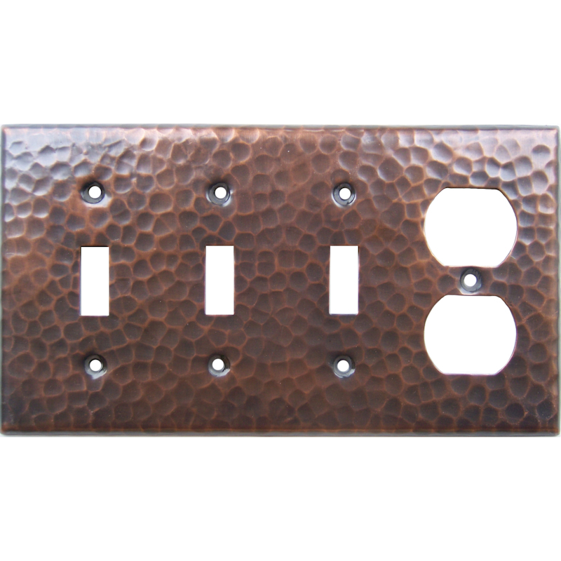 Triple Switch Single Outlet Hammered Copper Plate