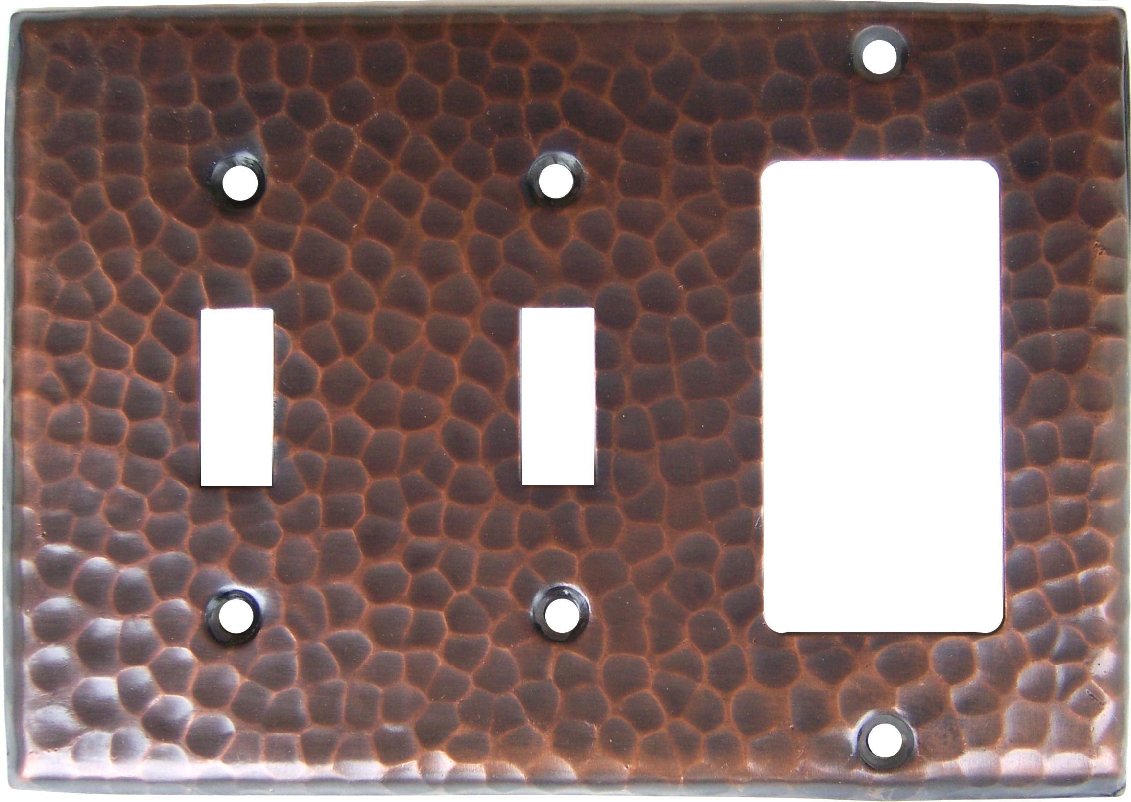 Double Switch-Single Decora Hammered Copper Switch Plate