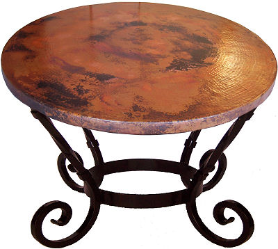 Big Round Hammered Copper Table