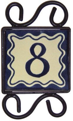 Wrought Iron House Number Frame Bouquet-Blue 1-Tile Details