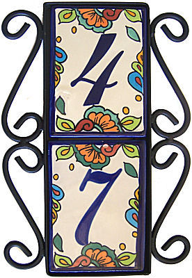 Wrought Iron Vertical House Number Frame Hacienda 2-Tiles Close-Up