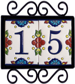Wrought Iron House Number Frame Mission 2-Tiles Close-Up