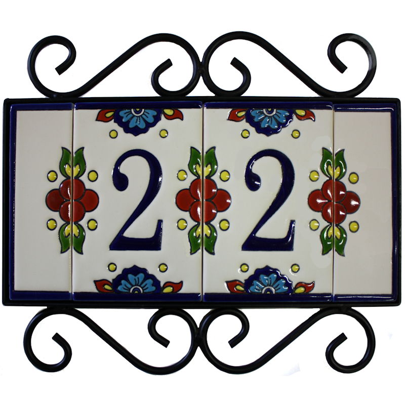 Wrought Iron House Number Frame Mission 2-Tiles Close-Up