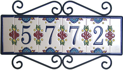 Wrought Iron House Number Frame Mission 5-Tiles Close-Up