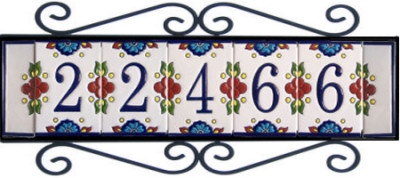 Wrought Iron House Number Frame Mission 6-Tiles Close-Up