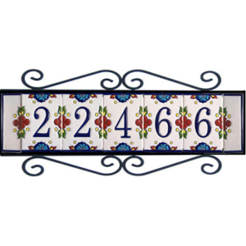 Wrought Iron House Number Frame Mission 6-Tiles Close-Up