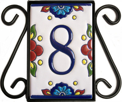 Wrought Iron House Number Frame Mission 1-Tile Close-Up