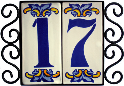 Wrought Iron House Number Frame Villa 2-Tiles Close-Up