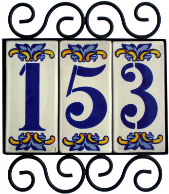 Wrought Iron House Number Frame Villa 3-Tiles Close-Up