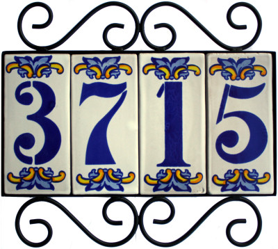 Wrought Iron House Number Frame Villa 4-Tiles Close-Up