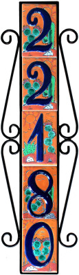 Wrought Iron House Number Vertical Frame Desert 5-Tiles Close-Up