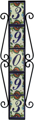 Wrought Iron House Number Vertical Frame Hacienda 5-Tiles Close-Up