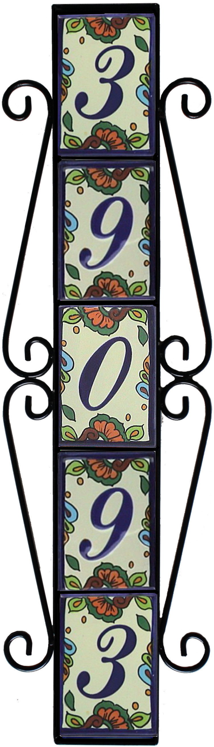 Wrought Iron House Number Vertical Frame Hacienda 5-Tiles