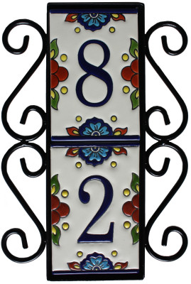 Wrought Iron House Number Vertical Frame Mission 2-Tiles Close-Up