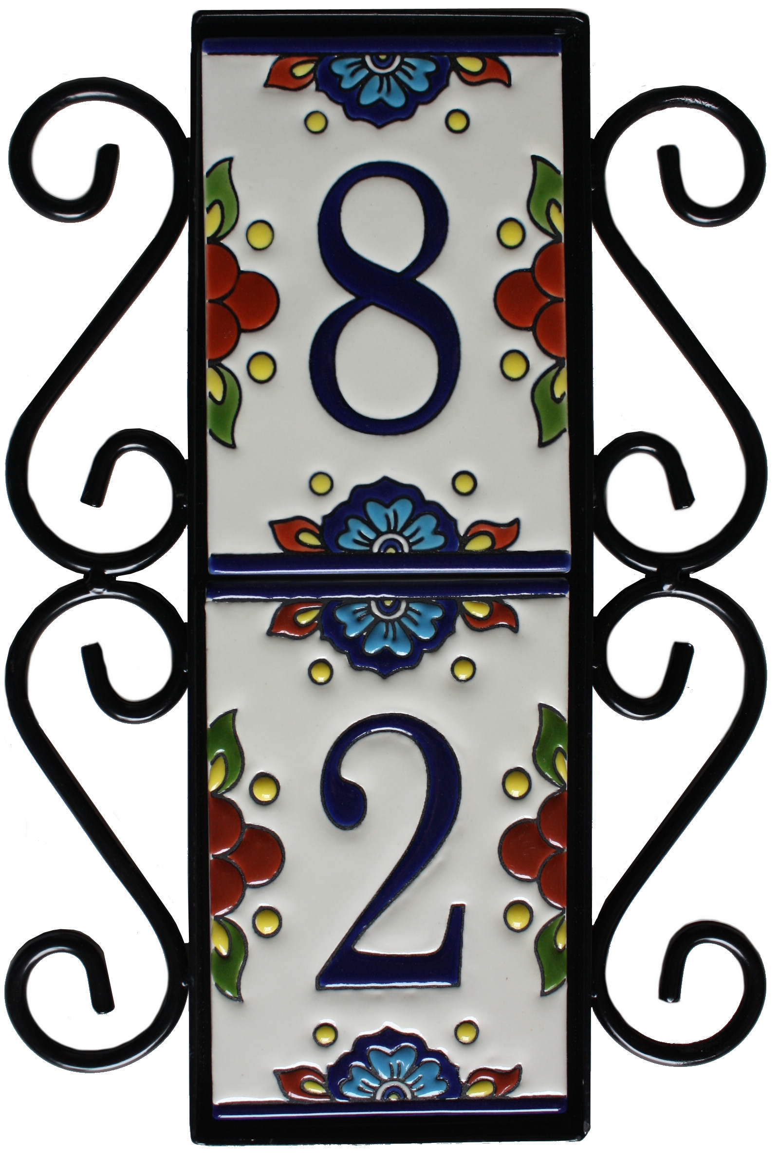 Wrought Iron House Number Vertical Frame Mission 2-Tiles
