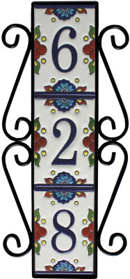 Wrought Iron House Number Vertical Frame Mission 3-Tiles Close-Up