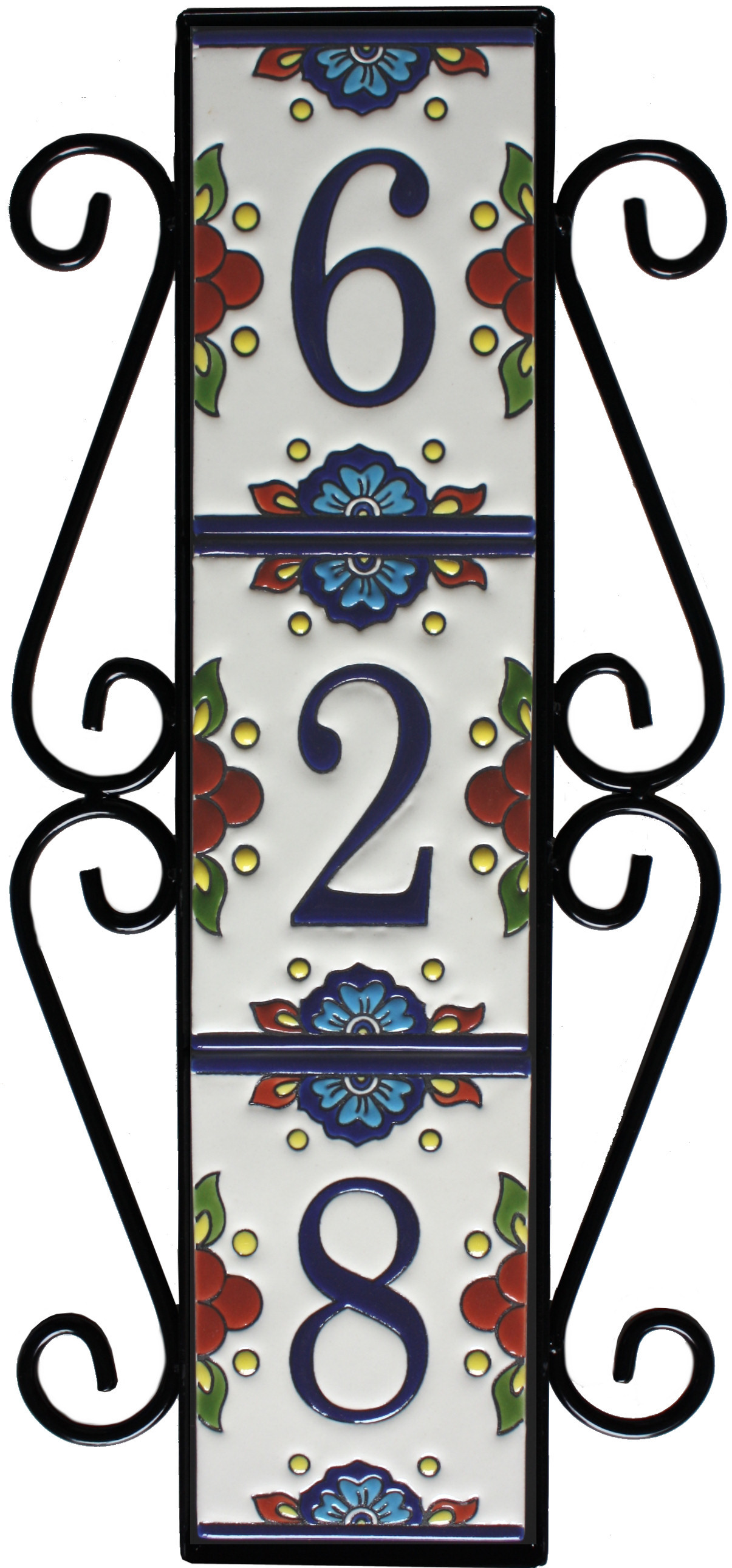 Wrought Iron House Number Vertical Frame Mission 3-Tiles