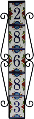 Wrought Iron House Number Vertical Frame Mission 5-Tiles Close-Up