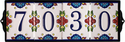 Wrought Iron House Number Frame Mission 4-Tiles Close-Up