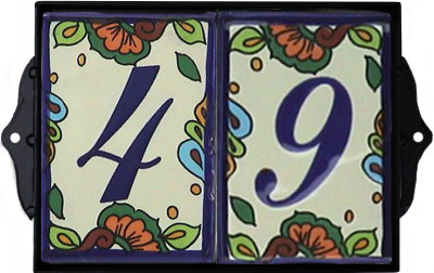 Wrought Iron House Number Frame Hacienda 2-Tiles Close-Up