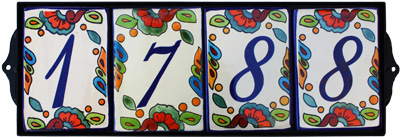 Wrought Iron House Number Frame Hacienda 4-Tiles Close-Up