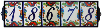 Wrought Iron House Number Frame Hacienda 5-Tiles Close-Up