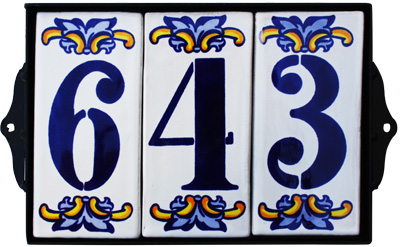 Wrought Iron House Number Frame Villa 3-Tiles Close-Up