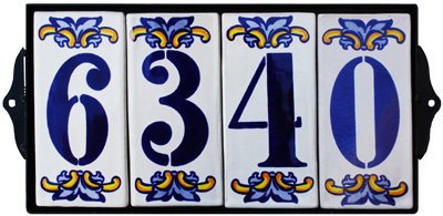Wrought Iron House Number Frame Villa 4-Tiles Close-Up