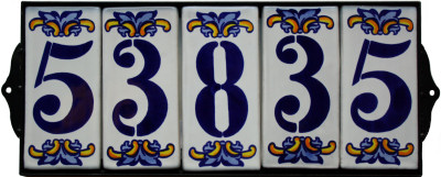Wrought Iron House Number Frame Villa 5-Tiles Close-Up