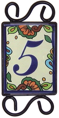 Wrought Iron House Number Frame Hacienda 1-Tile Close-Up