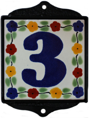 Wrought Iron House Number Frame Bouquet-Blue 1-Tile Close-Up