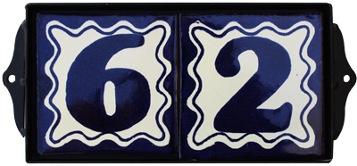 Wrought Iron House Number Frame Bouquet-Blue 2-Tiles Details