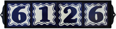 Wrought Iron House Number Frame Bouquet-Blue 4-Tiles Details