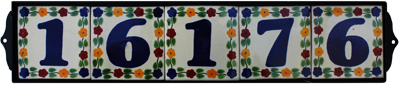 Wrought Iron House Number Frame Bouquet-Blue 5-Tiles Close-Up