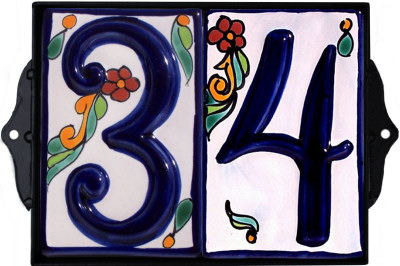 Wrought Iron House Number Frame Desert 2-Tiles Close-Up