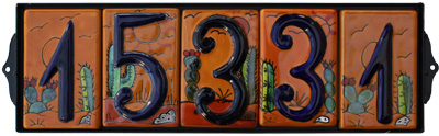 Wrought Iron House Number Frame Desert 5-Tiles Details