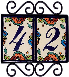 Wrought Iron House Number Frame Hacienda 2-Tiles Close-Up