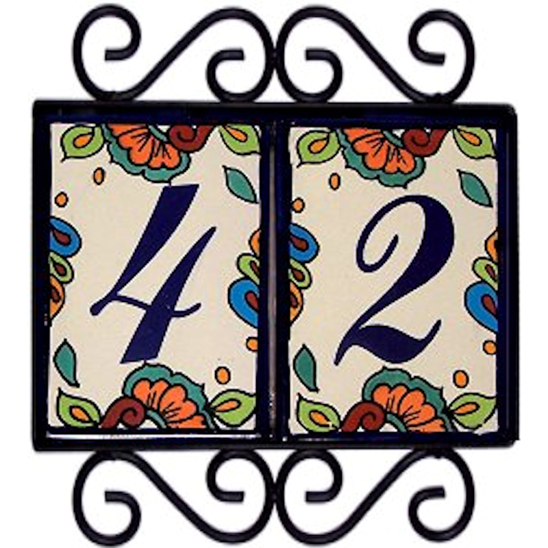 Wrought Iron House Number Frame Hacienda 2-Tiles Close-Up