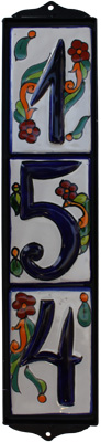 Wrought Iron Vertical House Number Frame Desert 3-Tiles Close-Up