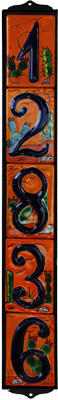 Wrought Iron House Number Vertical Frame Desert 5-Tiles Details