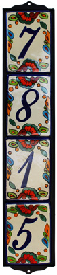 Wrought Iron Vertical House Number Frame Hacienda 4-Tiles Close-Up