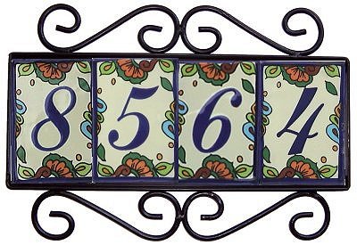 Wrought Iron House Number Frame Hacienda 4-Tiles Close-Up