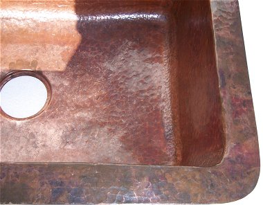Natural Color Bottom-Rounded Hammered Copper Kitchen Sink Close-Up